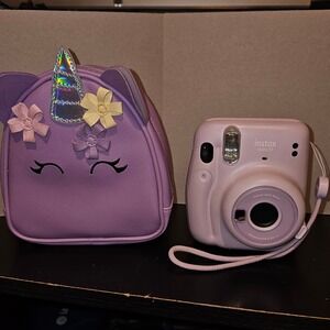 Fujifilm Instax Mini 11 Pink Instant Film Camera w/ Purple Unicorn Case